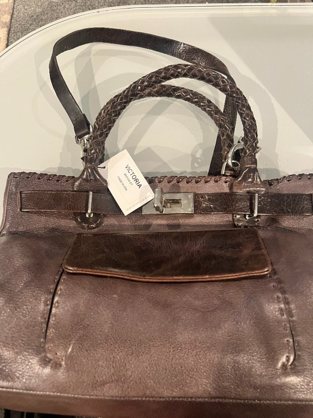 NWT Carla Mancini Victoria Leather Satchel Crossbody Bag Brown